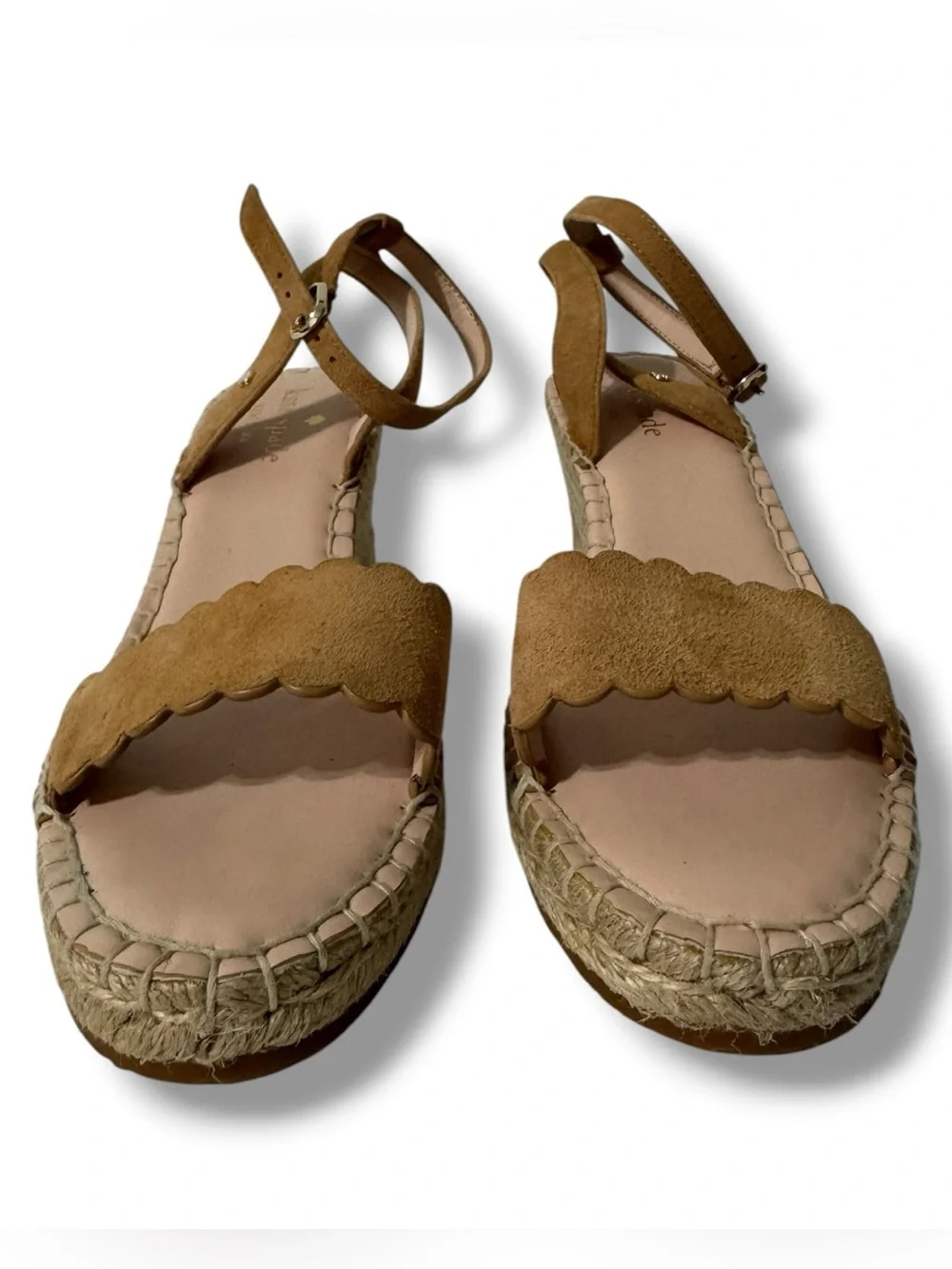 Kate Spade Theodora Espadrille Wedges Women’s 7 Tan Suede Scalloped Sandals